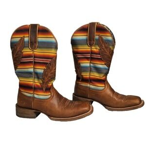 Ariat Brown Leather Cowboy Boots with Multicolor Serape Shaft